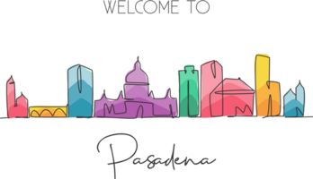 One continuous line drawing of Pasadena city skyline, California. Beautiful landmark. World landscape tourism travel home wall decor poster print. Stylish single line draw design illustration png
