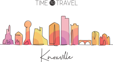 One continuous line drawing of Knoxville city skyline, Tennessee. Beautiful landmark. World landscape tourism travel home wall decor poster print. Stylish single line draw design illustration png