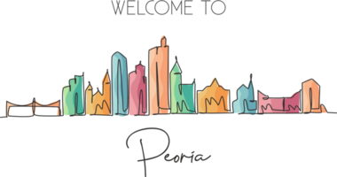 One single line drawing Peoria city skyline, Illinois. World historical town landscape poster. Best holiday destination postcard. Editable stroke trendy continuous line draw design illustration png
