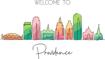 Single continuous line drawing Providence skyline, Rhode Island. Famous city scraper landscape. World travel home wall decor art poster print concept. Modern one line draw design illustration png