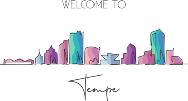 One continuous line drawing Tempe city skyline, Arizona. Beautiful landmark postcard. World landscape tourism travel home wall decor poster print. Stylish single line draw design illustration png