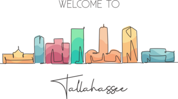One single line drawing Tallahassee city skyline, Florida. World historical town landscape poster art. Best holiday destination. Editable stroke trendy continuous line draw design illustration png