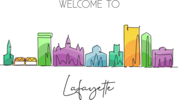 One continuous line drawing of Lafayette city skyline, Louisiana. Beautiful landmark. World landscape tourism travel home wall decor poster print. Stylish single line draw design illustration png