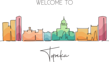 One continuous line drawing of Topeka city skyline, Kansas. Beautiful landmark. World landscape tourism travel home wall decor poster print. Stylish single line draw graphic design illustration png