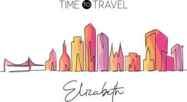 Single continuous line drawing of Elizabeth skyline, New Jersey. Famous city scraper landscape. World travel home wall decor art poster print concept. Modern one line draw design illustration png