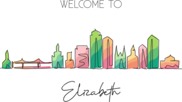 One single line drawing Elizabeth city skyline, New Jersey. World historical town landscape. Best holiday destination postcard. Editable stroke trendy continuous line draw design illustration png