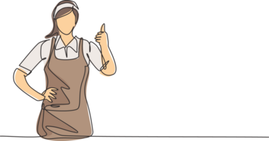 Single continuous line drawing hotel maids in uniform and gesture thumbs up. Work deftly to make and prepare the bed in a professional manner. Dynamic one line draw graphic design illustration png