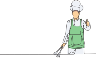 Single one line drawing of the chef with thumbs-up gestures and uniforms is ready to cook meals for guests at famous restaurants. Modern continuous line draw design graphic illustration. png