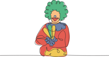 single een lijn tekening van jong grappig mannetje clown poses kruis arm Aan borst. professioneel werk beroep en bezetting minimaal concept. doorlopend lijn trek ontwerp grafisch illustratie png