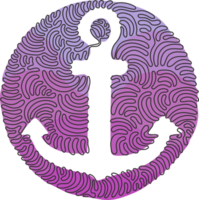 Single continuous line drawing anchor icon. Ship or boat anchor silhouette, marine symbol, security sign. Ocean or sea logo. Swirl curl circle style. One line draw graphic design png