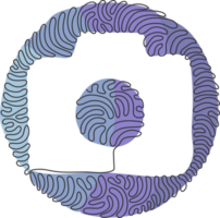 Single one line drawing camera linear icon, simple digital device flat design for app logo web website button ui ux interface. Swirl curl circle style. Continuous line draw graphic png