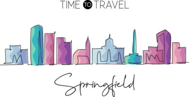 One single line drawing Springfield city skyline, Illinois. World historical town landscape. Best holiday destination postcard. Editable stroke trendy continuous line draw design illustration png