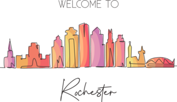 One continuous line drawing of Rochester city skyline, Minnesota. Beautiful landmark. World landscape tourism travel home wall decor poster print. Stylish single line draw design illustration png