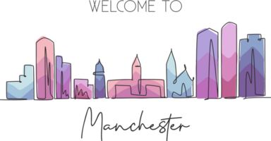 einer Single Linie Zeichnung Manchester Stadt Horizont, Neu Hampshire. Welt historisch Stadt, Dorf Landschaft. Beste Urlaub Ziel Postkarte. editierbar Schlaganfall modisch kontinuierlich Linie zeichnen Design Illustration png