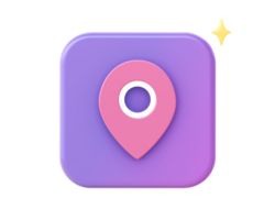 3d render of purple map pointer location icon for UI UX web mobile apps social media ads design png