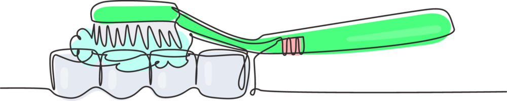 Célibataire un ligne dessin brosse à dents étant utilisé à brosse dents. en bonne santé activité dans Matin pour famille membres. oral et dentaire santé concept. continu ligne dessiner conception graphique illustration png