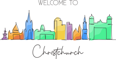 Single kontinuierlich Linie Zeichnung christchurch Horizont, Neu Neuseeland. berühmt Stadt Schaber Landschaft. Welt Reise Zuhause Mauer Dekor Kunst Poster drucken Konzept. modern einer Linie zeichnen Design Illustration png