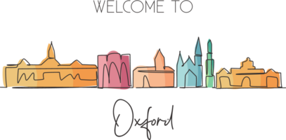 Single one line drawing Oxford city skyline, Ohio. World historical town landscape. Best holiday destination postcard print. Editable stroke trendy continuous line draw design illustration png