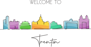 Single one line drawing Trenton city skyline, New Jersey. World historical town landscape. Best holiday destination postcard. Editable stroke trendy continuous line draw design illustration png