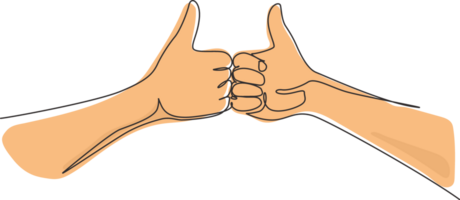 Continuous one line drawing hand showing thumbs up gesture. Agreement sign or symbol. Approval of collaboration. Successful business sign concept. Single line draw design graphic illustration png