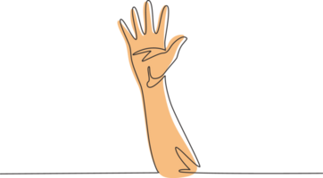 Single continuous line drawing hand count number five. Learn to count numbers. Concept of education for children. Nonverbal signs or symbols. Dynamic one line draw graphic design illustration png