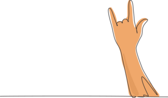 Single continuous line drawing rock on gesture symbol. Heavy metal or resistance hand gesture. Nonverbal signs or symbols. Hand variation shape. One line draw graphic design illustration png