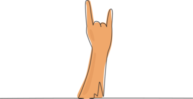 Continuous one line drawing rock on gesture symbol. Heavy metal hand gesture. Nonverbal signs or symbols. Hand variation shape concept. Single line draw design graphic illustration png