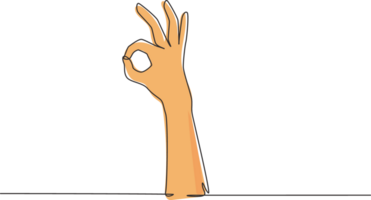 Single einer Linie Zeichnung Hand zeigen okay oder perfekt Geste. Nummer drei Hand zählen. lernen zu Anzahl Zahlen. nonverbal Zeichen oder Symbole. kontinuierlich Linie zeichnen Design Grafik Illustration png