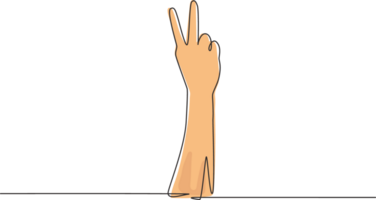 Single continuous line drawing symbol of peace. Number two hand count. Learn to count numbers. Concept of education for children. Nonverbal signs. Dynamic one line graphic design illustration png