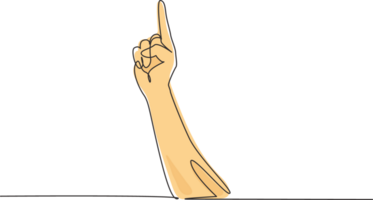 Single continuous line drawing symbol of victory or champion. Number one hand count. Learn to count numbers. Concept of education for children. Dynamic one line draw graphic design illustration png