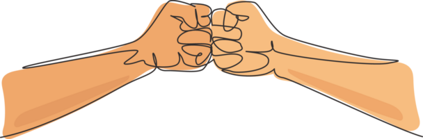 Continuous one line drawing two hands make fist bump. Sign or symbol of power, hitting, attack, force. Communication with hand gestures. Nonverbal signs. Single line design graphic illustration png