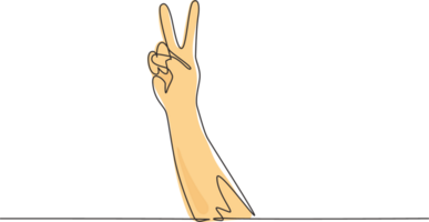 Single one line drawing symbol of peace. Number two hand count. Learn to count numbers. Concept of education for children. Nonverbal signs. Continuous line draw design graphic illustration png