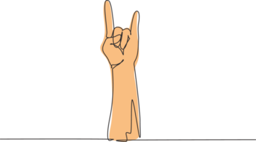 Single one line drawing rock on gesture symbol. Heavy metal hand gesture. Nonverbal signs or symbols. Hand variation shape concept. Modern continuous line draw design graphic illustration png