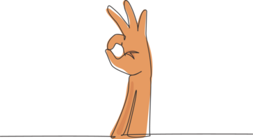 Single one line drawing hand showing okay or perfect gesture. Number three hand count. Learn to count numbers. Nonverbal signs or symbols. Modern continuous line design graphic illustration png