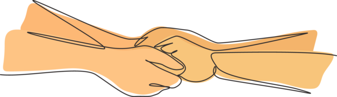 Single einer Linie Zeichnung zwei Hände halten jeder andere. Zeichen oder Symbol von Liebe, Beziehung, Paar, Hochzeit. Kommunikation mit Hand Gesten. kontinuierlich Linie zeichnen Design Grafik Illustration png