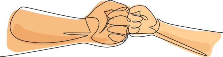 Single continuous line drawing son and father's fist touching each other. Old man and kid holding hands together. Boy have bonding with his father. One line draw graphic design illustration png