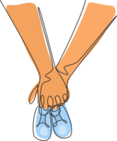 Continuous one line drawing future parents holding hands and pair of little shoes. Childhood with great daddy. Boy have bonding with his father. Single line draw design graphic illustration png