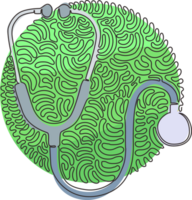 Célibataire un ligne dessin stéthoscope icône, diagnostique symbole. médecin article, hôpital pictogramme, symbole médicament. tourbillon boucle cercle style. moderne continu ligne dessiner conception graphique png