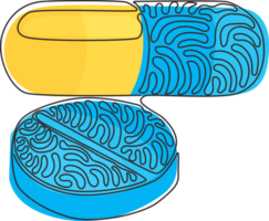 singolo continuo linea disegno medico pillola e tavoletta icona. medicina pillole o compresse, capsule. farmaci e pillole simbolo. turbine arricciare stile. dinamico uno linea disegnare grafico design illustrazione png