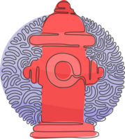 Single kontinuierlich Linie Zeichnung rot Feuer Hydrant Symbol. Werkzeug benutzt durch Feuerwehrleute zum Löschen Flammen. Strudel locken Kreis Hintergrund Stil. dynamisch einer Linie zeichnen Grafik Design Illustration png