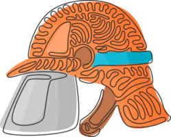 Single kontinuierlich Linie Zeichnung rot Feuerwehrmann Helm mit schützend Glas. Ausrüstung zum Feuerwehrmann oder Freiwilliger. Strudel locken Stil Konzept. dynamisch einer Linie zeichnen Grafik Design Illustration png