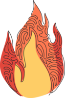 Célibataire un ligne dessin feu, flamme. rouge flamme dans abstrait style. plat Feu. moderne art isolé graphique. Feu signe. tourbillon boucle style. moderne continu ligne dessiner conception graphique illustration png