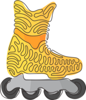 continuo uno línea dibujo moderno rodillo cuchillas hombre estilo rodillo patines en línea patines deporte. patinar. par de en línea rodillo patines remolino rizo estilo. soltero línea diseño gráfico ilustración png