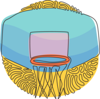 kontinuerlig ett linje teckning basketboll ring, basketboll korg. netto med runda cirkel, Utrustning av sport Gym. virvla runt ringla cirkel stil. enda linje dra design grafisk illustration png