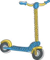 singolo uno linea disegno elettrico scooter. elettrico trasporto. elettrico calcio scooter. eco trasporto. urbano stile di vita. turbine arricciare stile. continuo linea disegnare design grafico illustrazione png