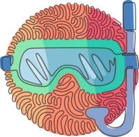 continuo uno linea disegno autorespiratore immersione maschera con boccaglio. immersione maschera. maschera e boccaglio per nuoto. autorespiratore immersione concetto. turbine arricciare cerchio stile. singolo linea disegnare design grafico png