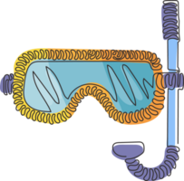 continuo uno línea dibujo escafandra autónoma buceo máscara con tubo respirador. buceo mascarilla. máscara y tubo respirador para nadar. escafandra autónoma buceo concepto. remolino rizo estilo. soltero línea dibujar diseño gráfico ilustración png