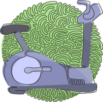 Célibataire un ligne dessin vélo exercice machine. Stationnaire exercice bicyclette salle de sport. statique bicyclette pour entraînement. tourbillon boucle cercle style. continu ligne dessiner conception graphique illustration png