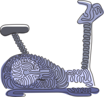 Célibataire un ligne dessin vélo exercice machine. Stationnaire exercice bicyclette salle de sport. statique bicyclette pour entraînement. tourbillon boucle style concept. moderne continu ligne dessiner conception graphique illustration png