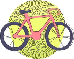 continuo uno línea dibujo bicicleta. bicicleta icono. ciclismo concepto. firmar para bicicletas camino aislado. de moda plano estilo para gráfico diseño, logo. remolino rizo circulo estilo. soltero línea dibujar png